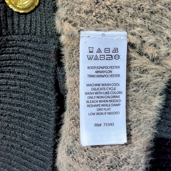 Tahari Womens Brown & Tan Houndstooth Eyelash Cozy Stretch Cardigan Sz S - Picture 6 of 7